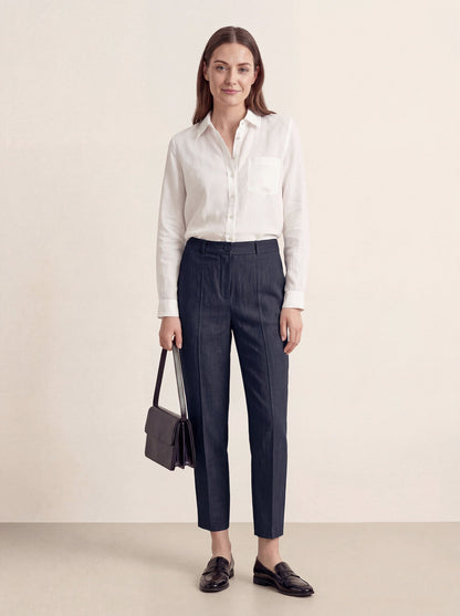 Linen Tailored Straight Cropped Pants LOGAN LINTICO