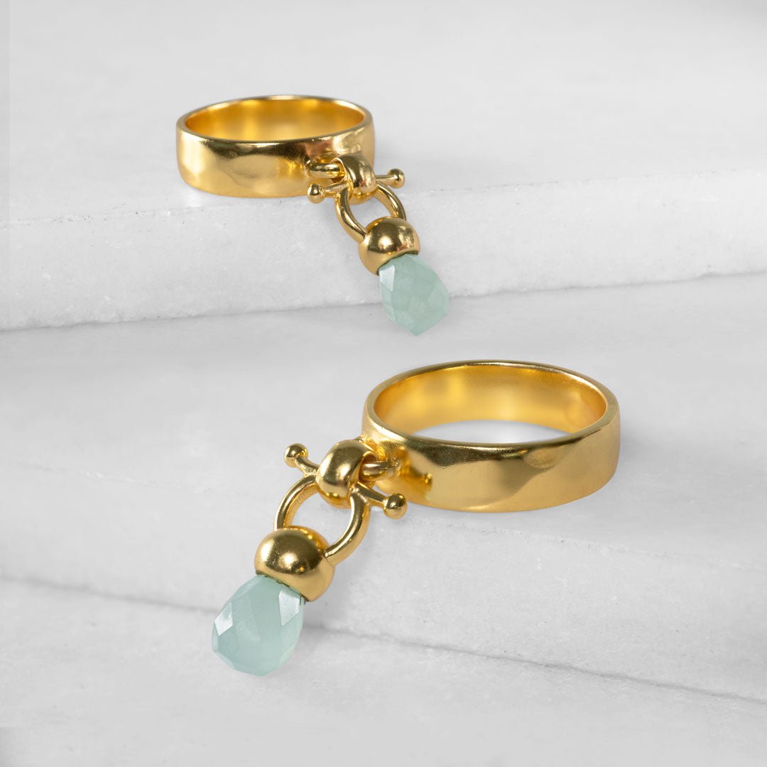 Brio - Aqua Chalcedony Horse Bit Equestrian Ring in Gold Urban-Equestrian