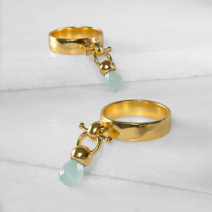 Brio - Aqua Chalcedony Horse Bit Equestrian Ring in Gold Urban-Equestrian