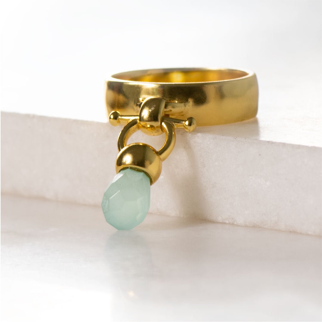 Brio - Aqua Chalcedony Horse Bit Equestrian Ring in Gold Urban-Equestrian