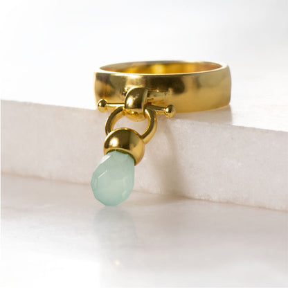 Brio - Aqua Chalcedony Horse Bit Equestrian Ring in Gold Urban-Equestrian