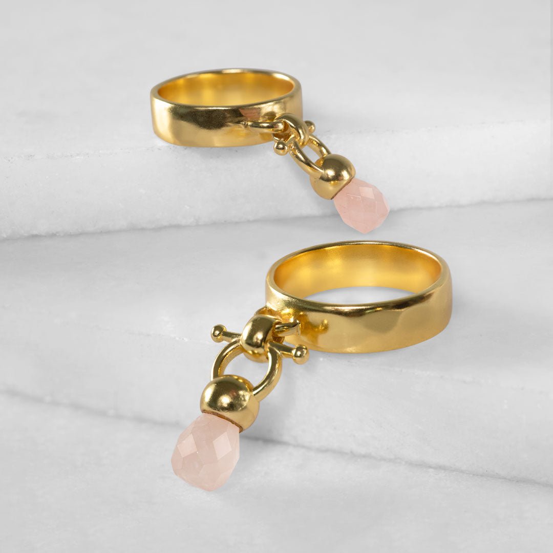 Brio - Rose Quartz Horse Bit Equestrian Ring in Gold Urban-Equestrian