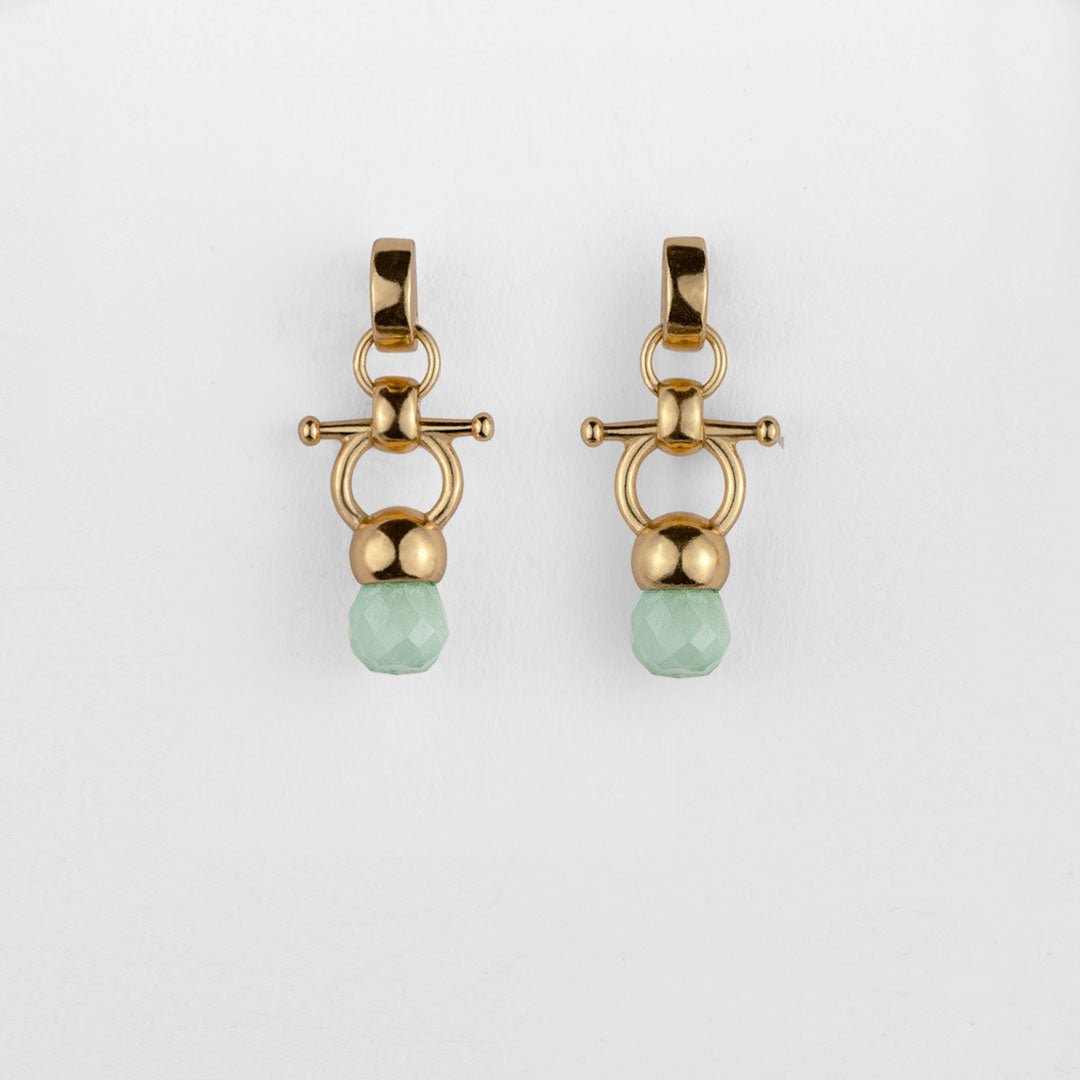 Brioette - Aqua Chalcedony Horse Bit Equestrian Earring in Gold Urban-Equestrian