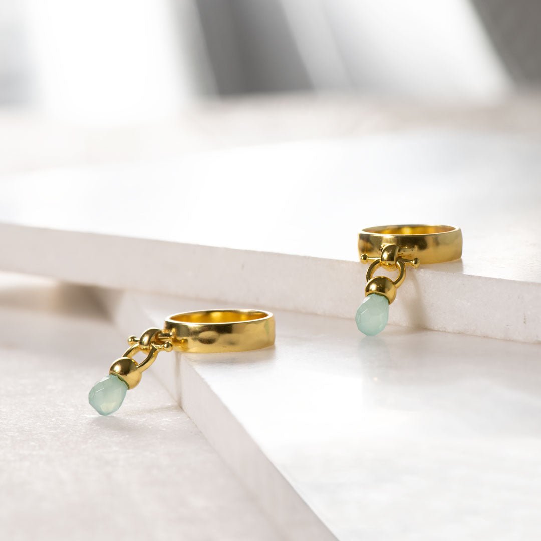 Brioette - Aqua Chalcedony Horse Bit Equestrian Earring in Gold Urban-Equestrian
