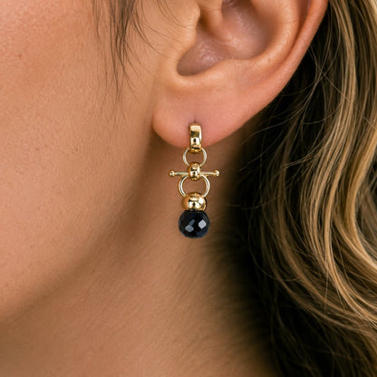 Brioette - Black Onyx Horse Bit Earring Equestrian in Gold Urban-Equestrian