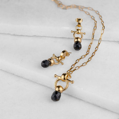 Brioette - Black Onyx Horse Bit Earring Equestrian in Gold Urban-Equestrian