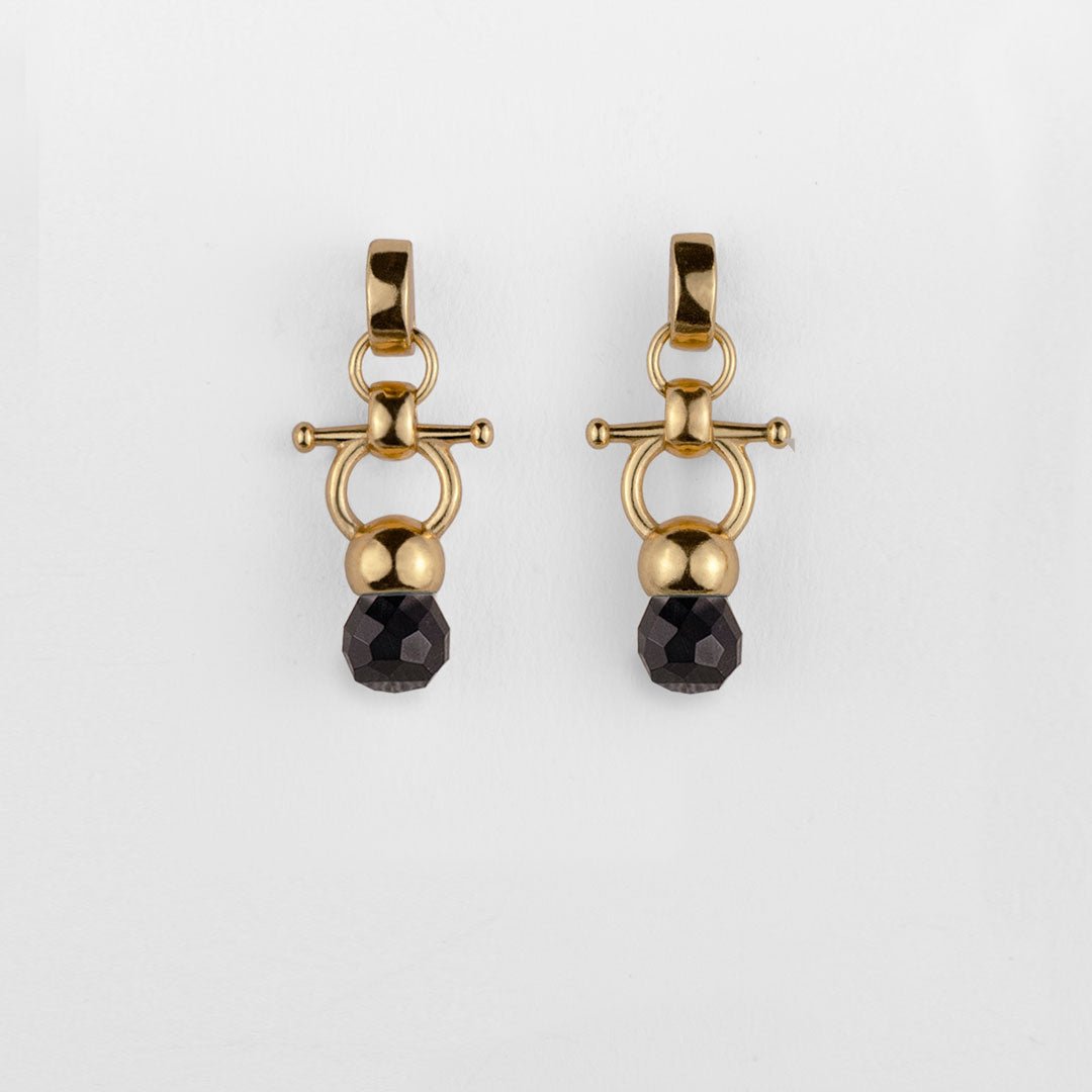 Brioette - Black Onyx Horse Bit Earring Equestrian in Gold Urban-Equestrian