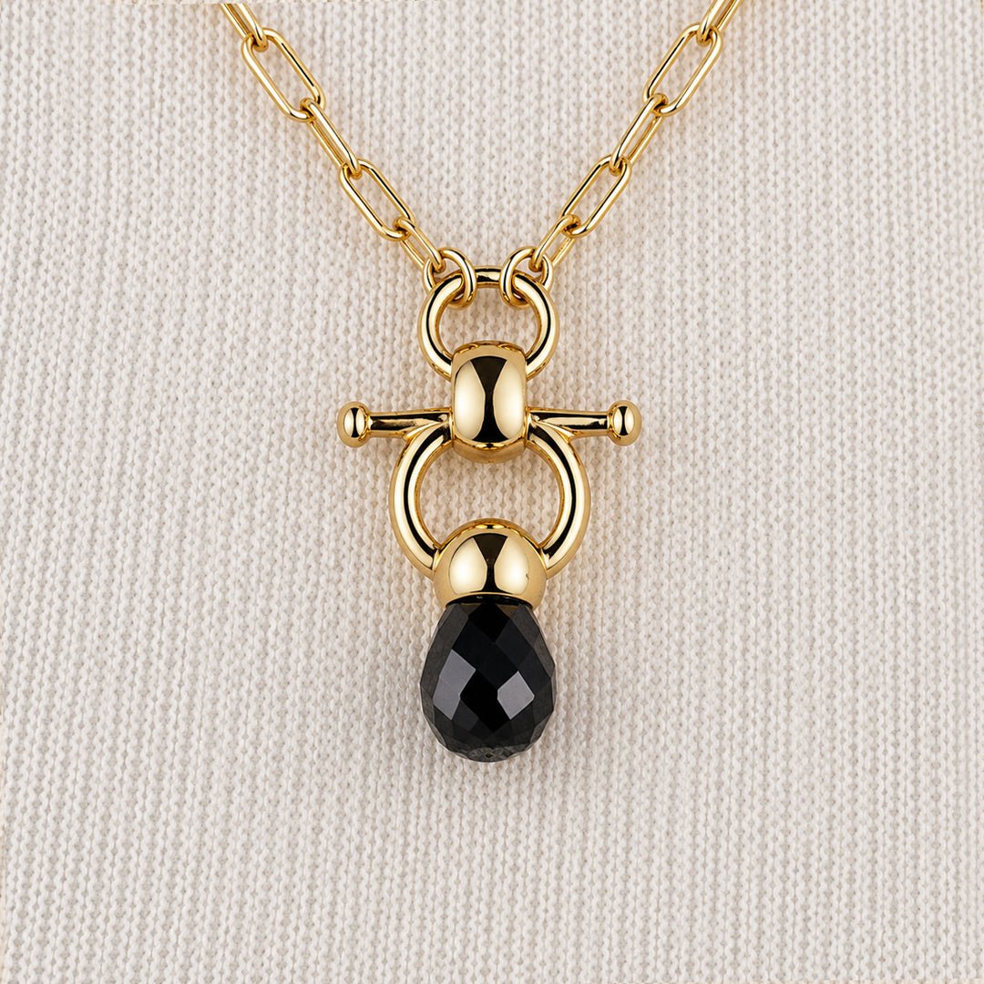 Brioletrte - Black Onyx Equestrian Horse Bit Necklace in Gold Urban-Equestrian