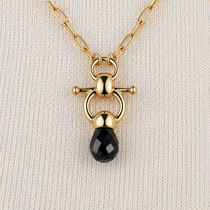 Brioletrte - Black Onyx Equestrian Horse Bit Necklace in Gold Urban-Equestrian