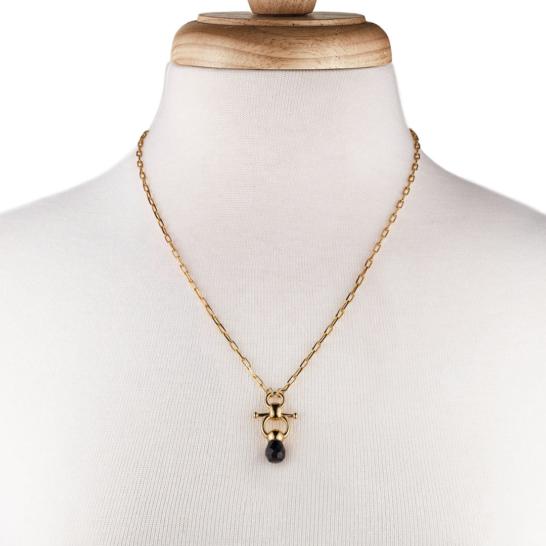 Brioletrte - Black Onyx Equestrian Horse Bit Necklace in Gold Urban-Equestrian