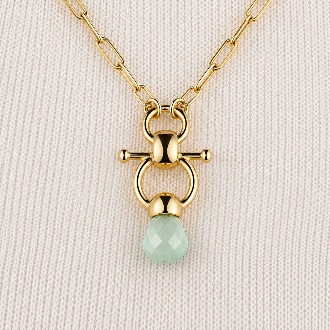 Briolette - Aqua Chalcedony Equestrian Horse Bit Necklace in Gold Urban-Equestrian