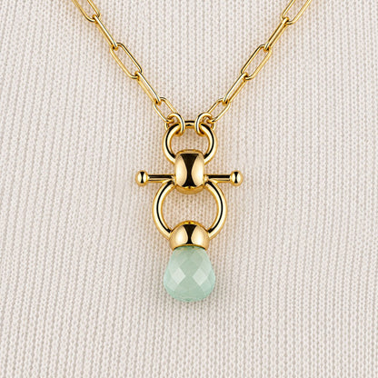 Briolette - Aqua Chalcedony Equestrian Horse Bit Necklace in Gold Urban-Equestrian