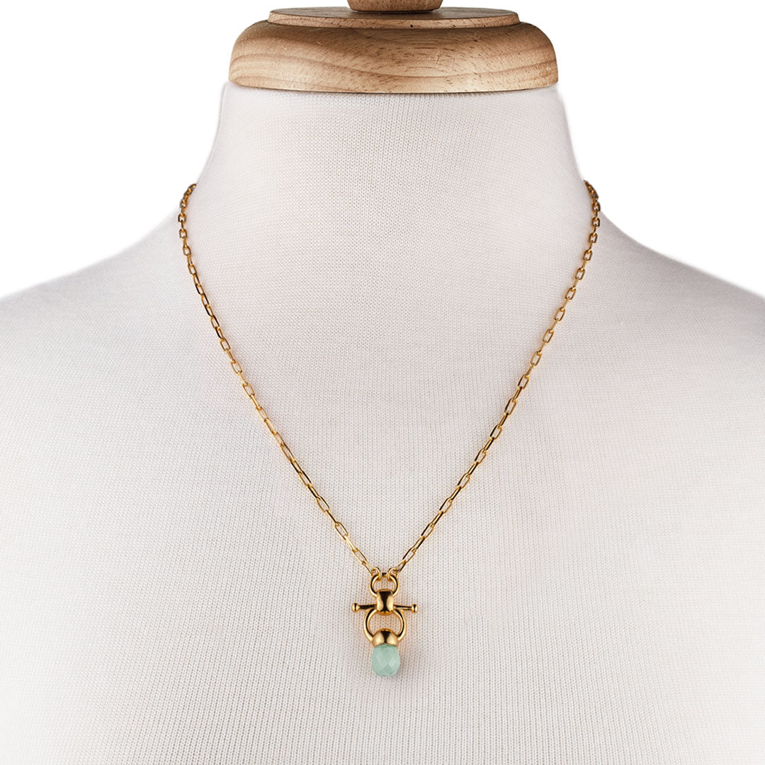 Briolette - Aqua Chalcedony Equestrian Horse Bit Necklace in Gold Urban-Equestrian