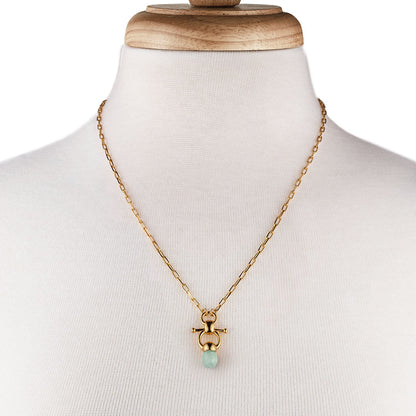 Briolette - Aqua Chalcedony Equestrian Horse Bit Necklace in Gold Urban-Equestrian