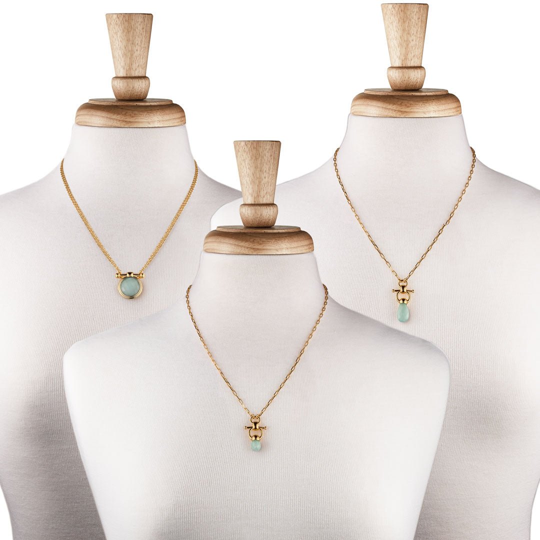 Briolette - Aqua Chalcedony Equestrian Horse Bit Necklace in Gold Urban-Equestrian