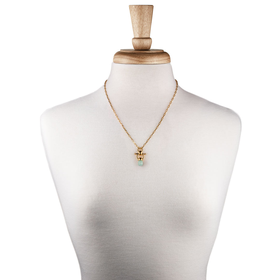 Briolette - Aqua Chalcedony Equestrian Horse Bit Necklace in Gold Urban-Equestrian