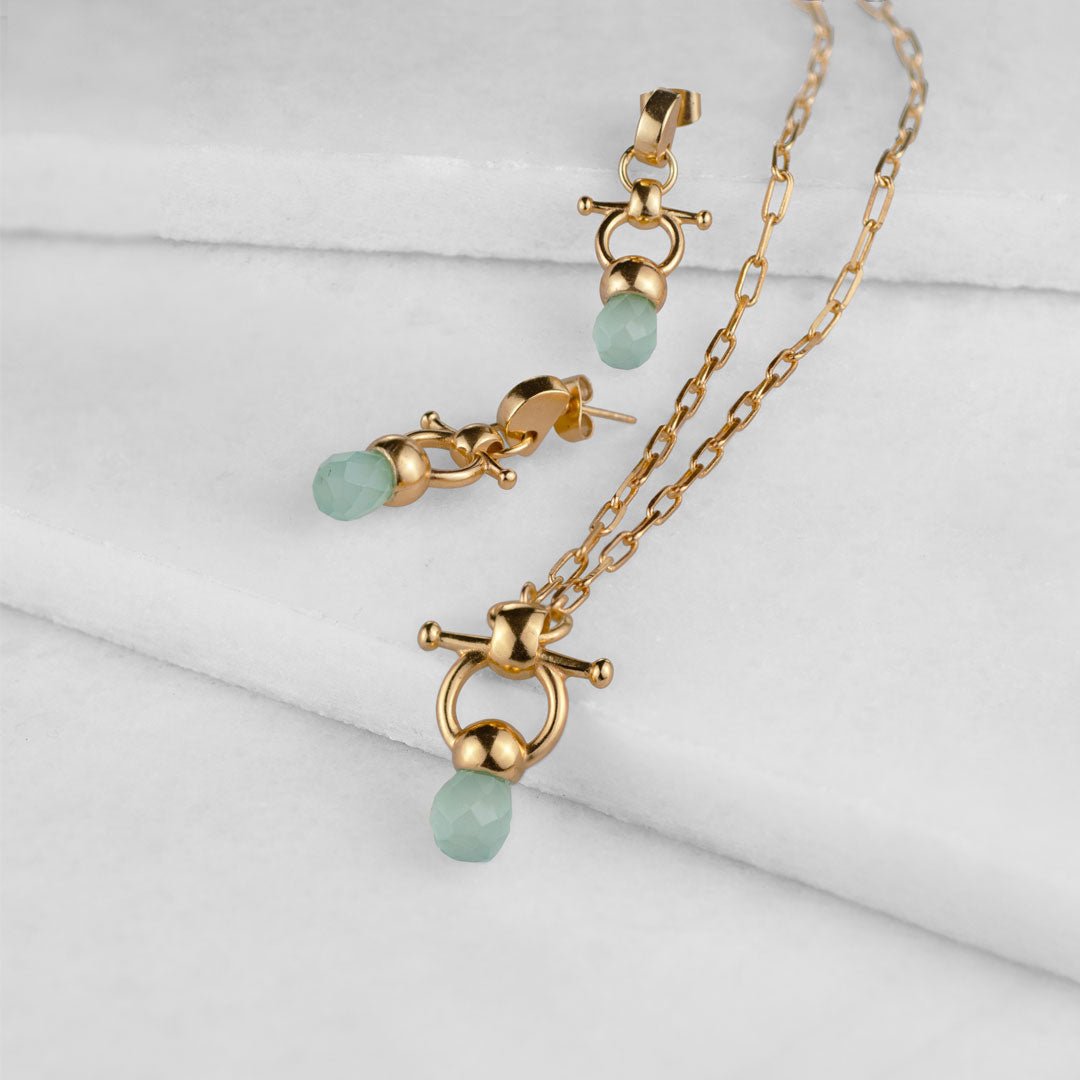 Briolette - Aqua Chalcedony Equestrian Horse Bit Necklace in Gold Urban-Equestrian
