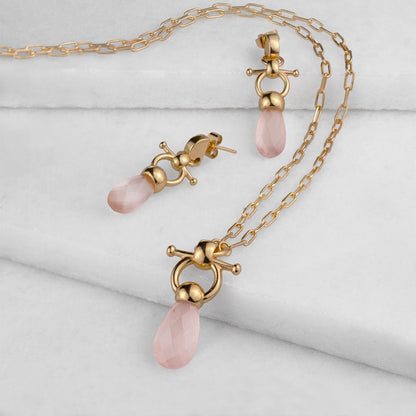Briolette - Rose Quartz Horse Bit Cuff Bracelet in Gold Urban-Equestrian