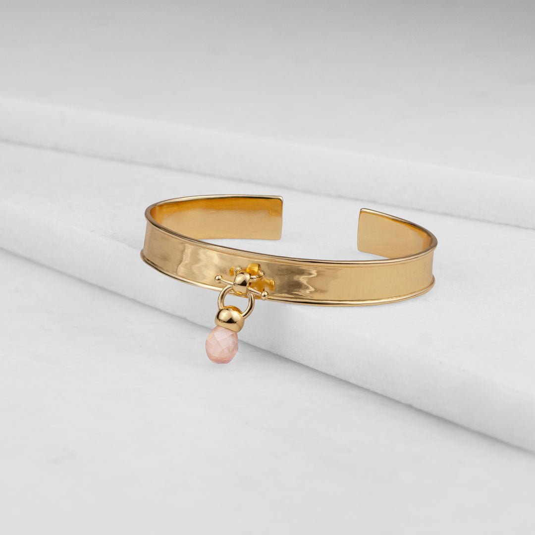 Briolette - Rose Quartz Horse Bit Cuff Bracelet in Gold Urban-Equestrian