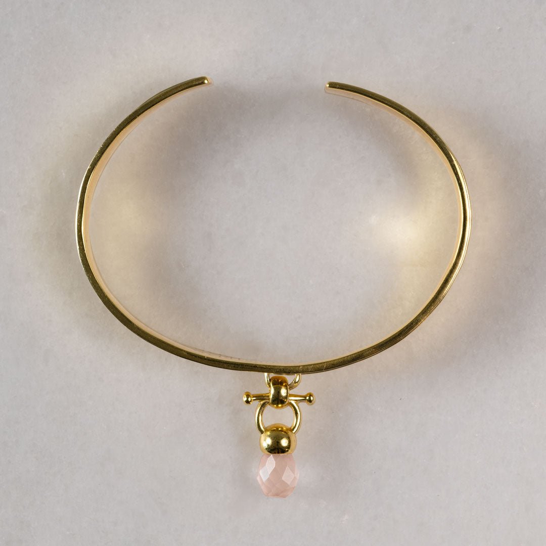 Briolette - Rose Quartz Horse Bit Cuff Bracelet in Gold Urban-Equestrian