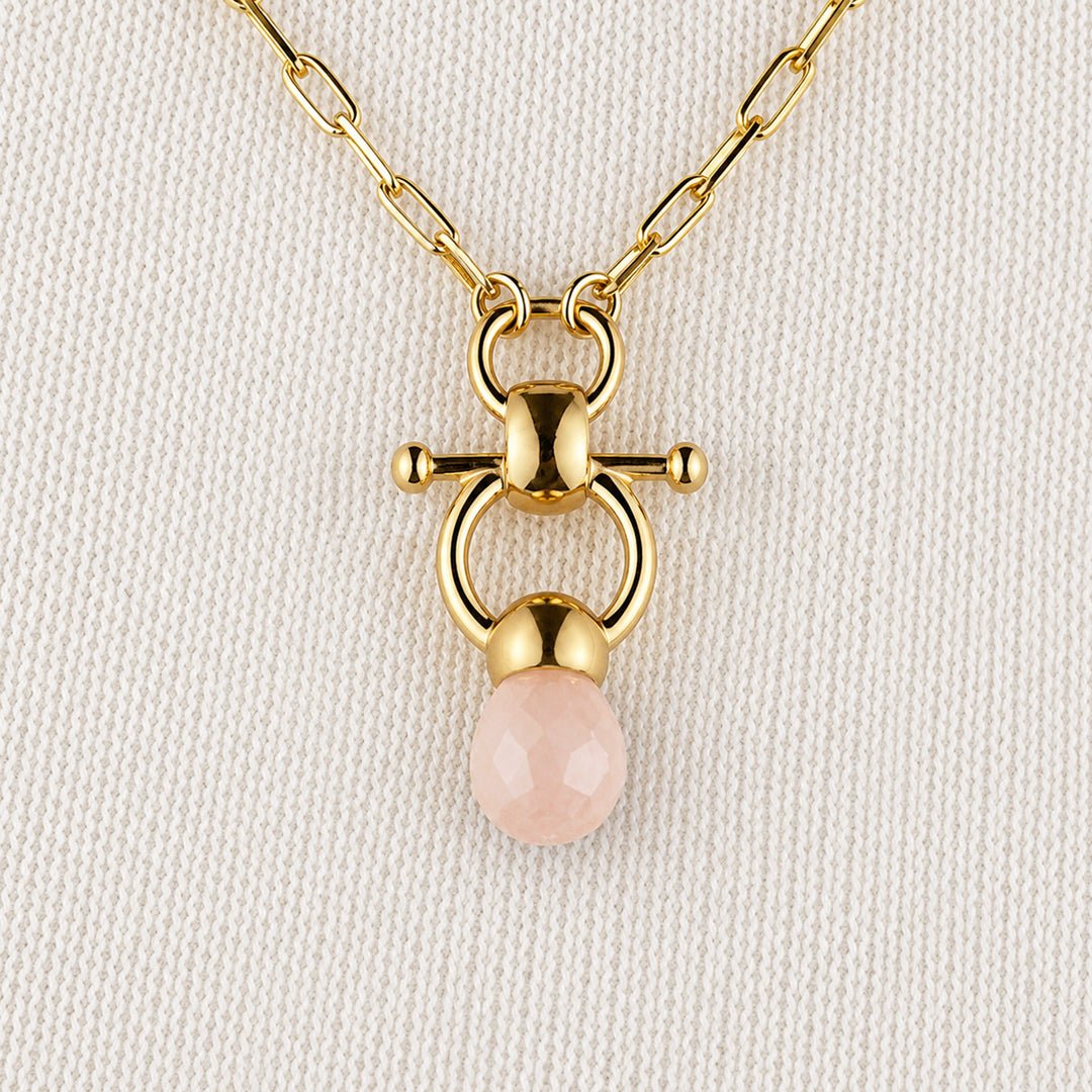 Briolette - Rose Quartz Equestrian Horse Bit Necklace in Gold Urban-Equestrian