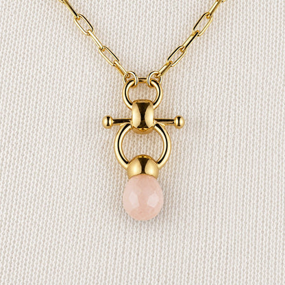 Briolette - Rose Quartz Equestrian Horse Bit Necklace in Gold Urban-Equestrian