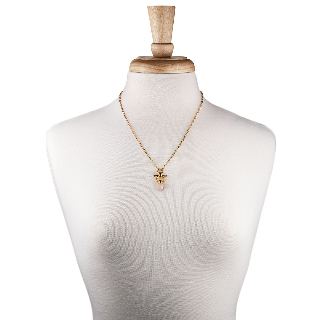 Briolette - Rose Quartz Equestrian Horse Bit Necklace in Gold Urban-Equestrian