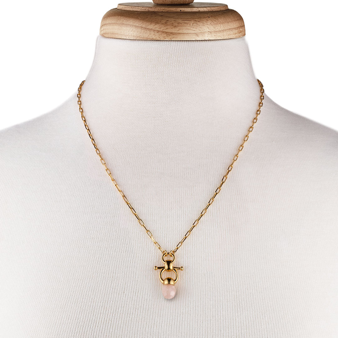 Briolette - Rose Quartz Equestrian Horse Bit Necklace in Gold Urban-Equestrian