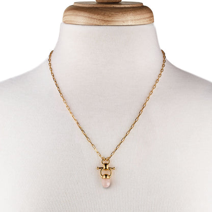 Briolette - Rose Quartz Equestrian Horse Bit Necklace in Gold Urban-Equestrian