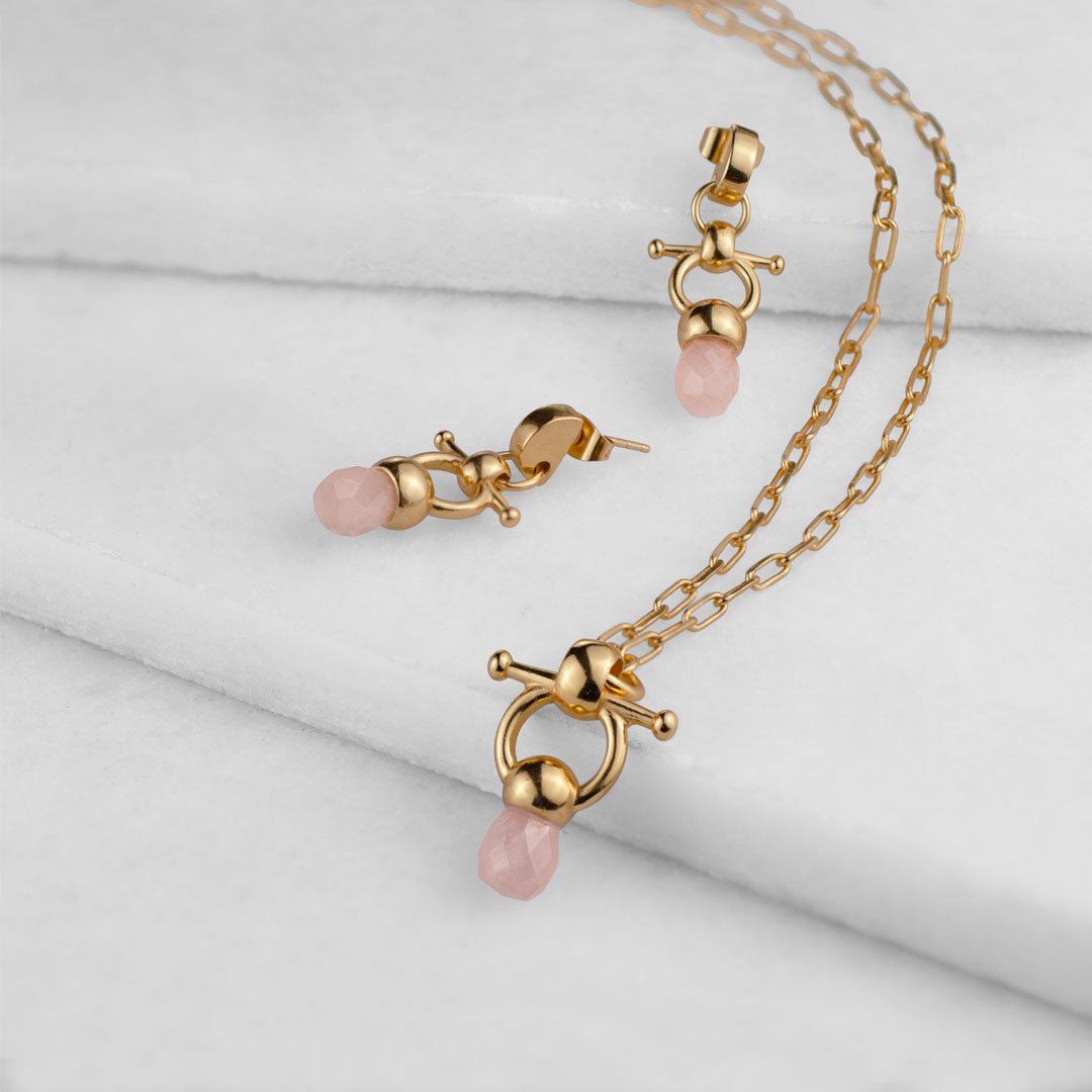 Briolette - Rose Quartz Horse Bit Equestrian Earring in Gold Urban-Equestrian