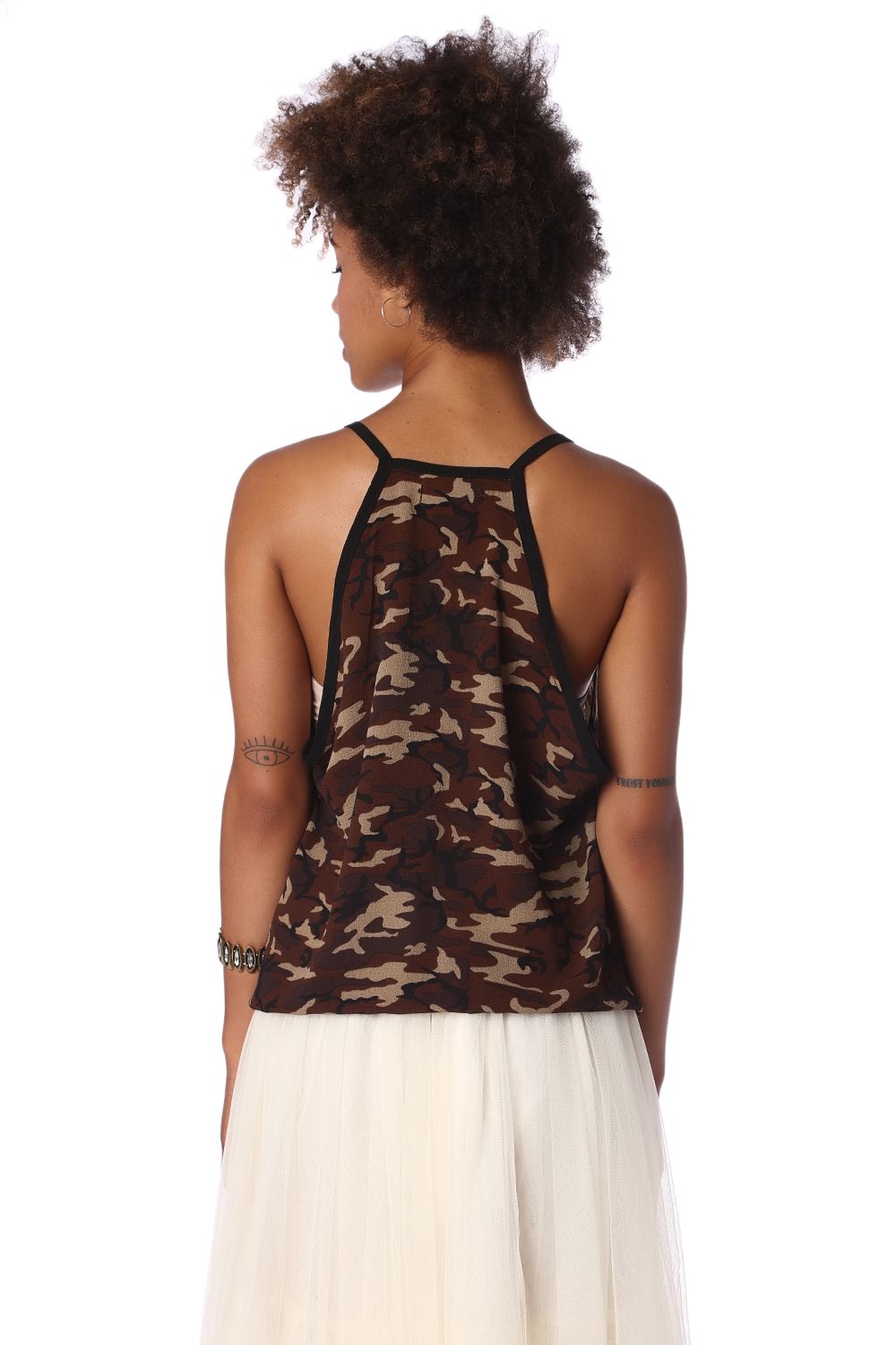 Brown camo print dip hem top Q2store