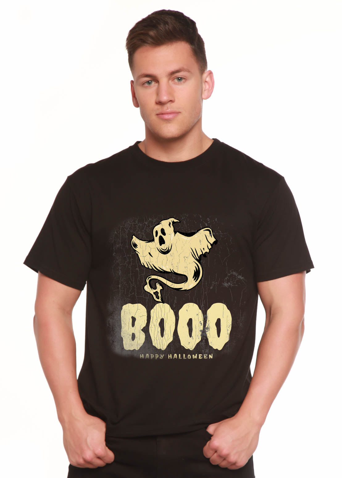 Happy Halloween Graphic Men's Bamboo Viscose/Organic Cotton Short Sleeve T-Shirt Spun Bamboo