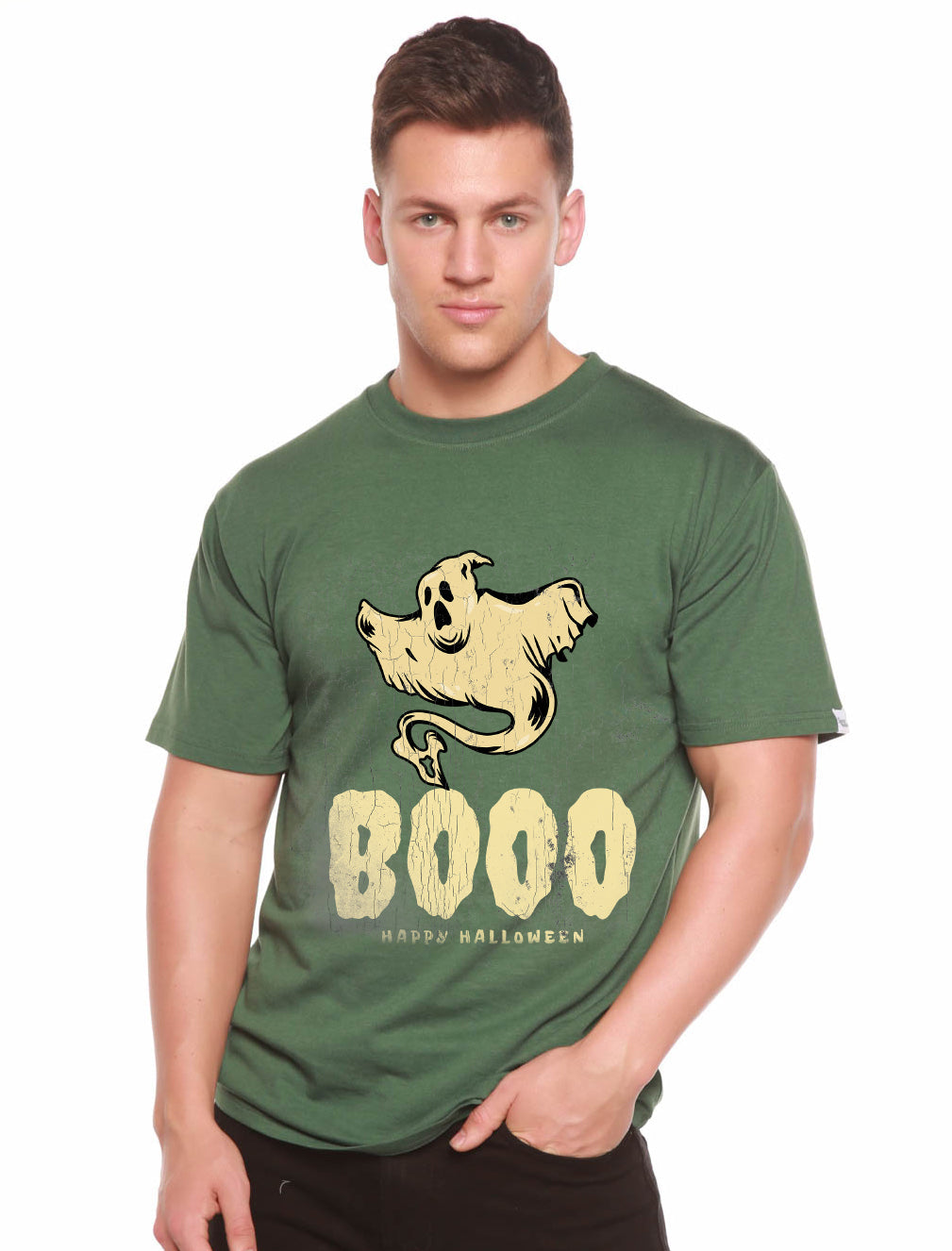 Happy Halloween Graphic Men's Bamboo Viscose/Organic Cotton Short Sleeve T-Shirt Spun Bamboo