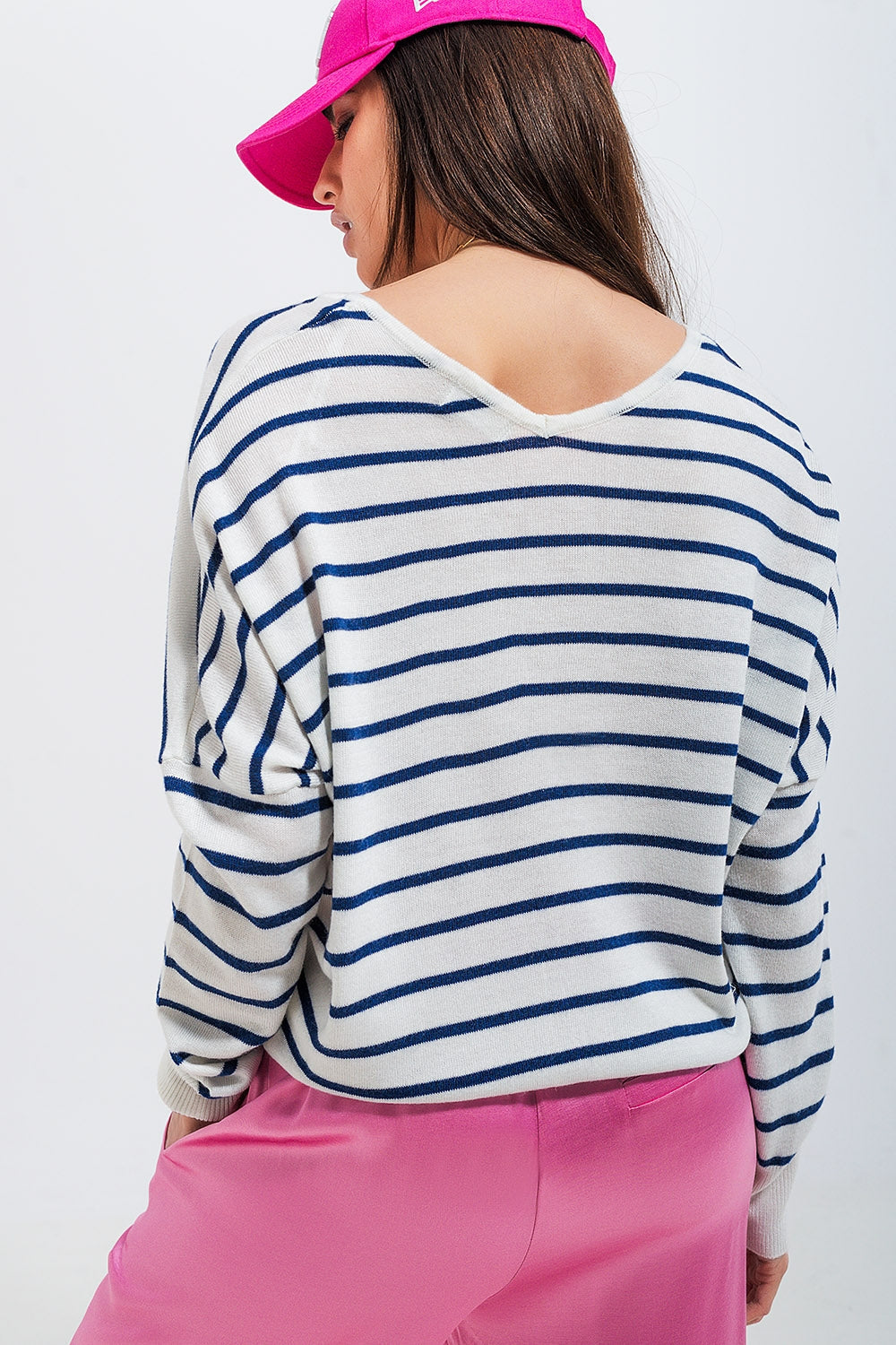 Button down cream cardigan top in stripe Q2store