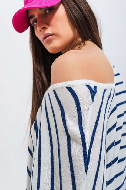 Button down cream cardigan top in stripe Q2store