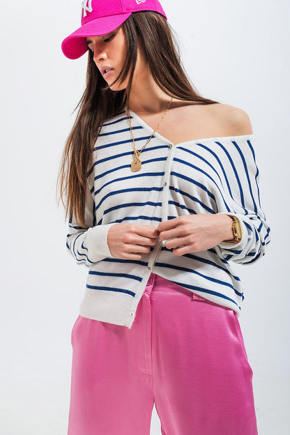 Button down cream cardigan top in stripe Q2store