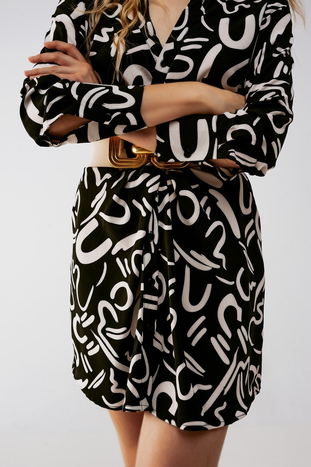 Button front mini shirt dress in black Q2store
