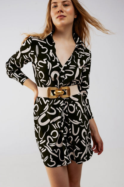 Button front mini shirt dress in black Q2store