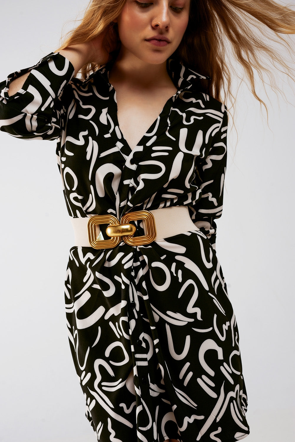 Button front mini shirt dress in black Q2store