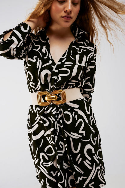 Button front mini shirt dress in black Q2store