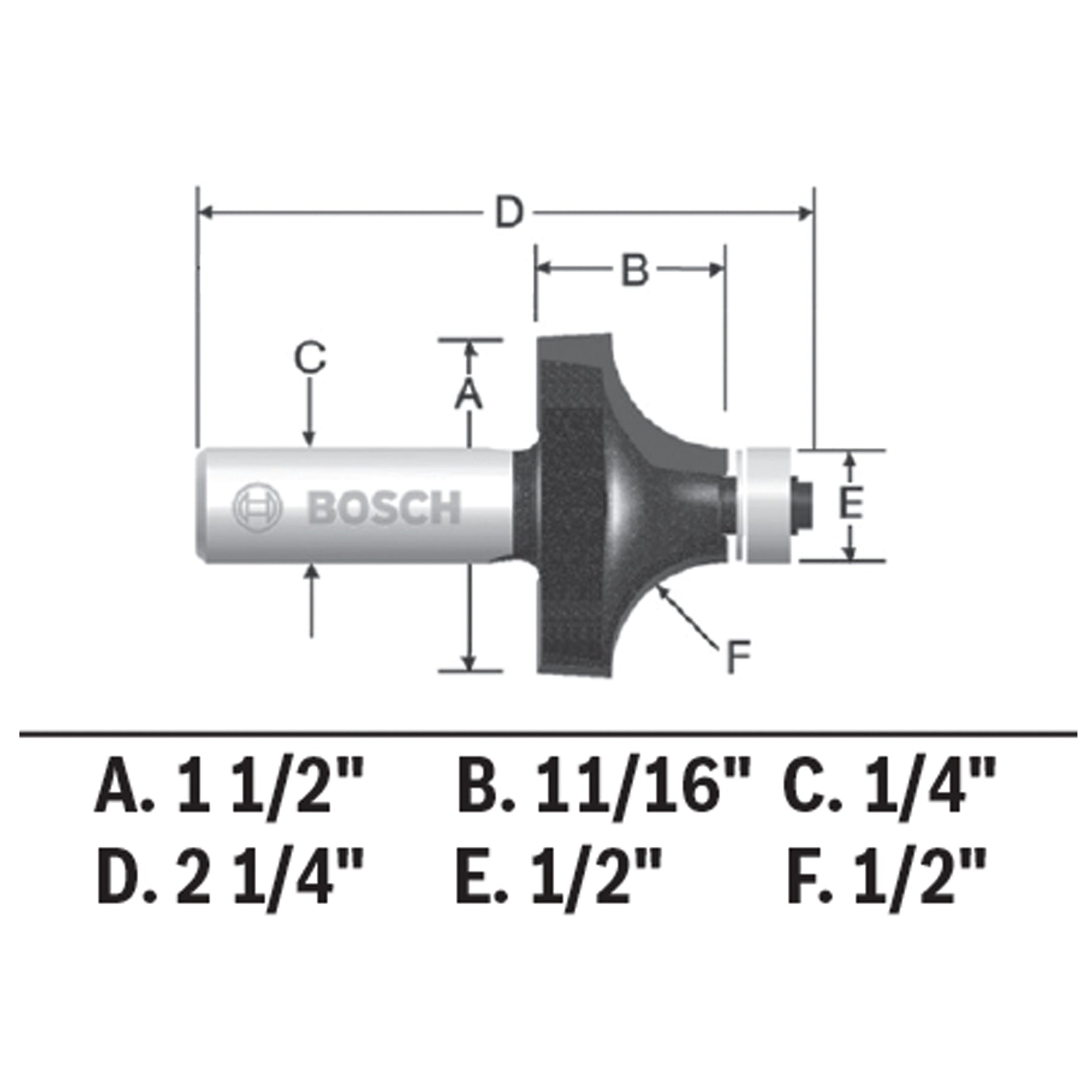 BOSCH 85297MC 1/2 In. x 11/16 In. Carbide-Tipped Roundover Router Bit VM Hardware