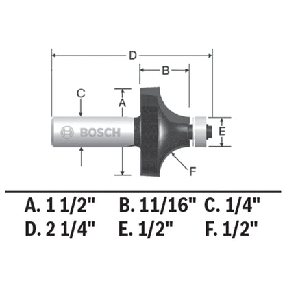 BOSCH 85297MC 1/2 In. x 11/16 In. Carbide-Tipped Roundover Router Bit VM Hardware