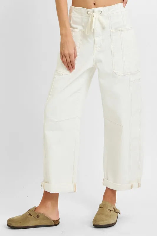 RISEN Full Size High Rise Crop Wide Barrel Cargo Pocket Jeans Plus Size Garden Naked Curves