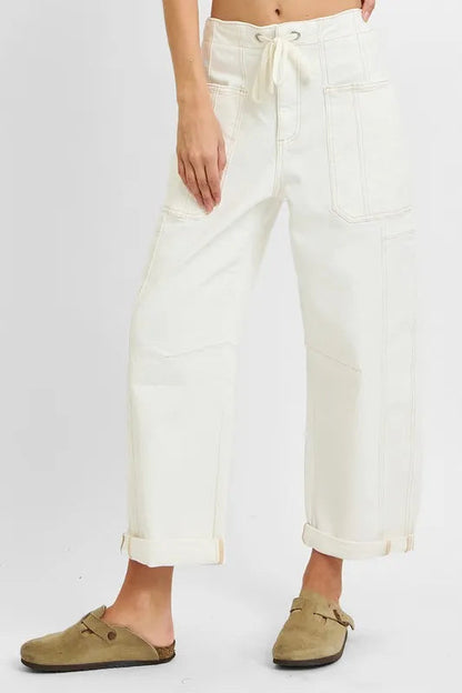 RISEN Full Size High Rise Crop Wide Barrel Cargo Pocket Jeans Plus Size Garden Naked Curves