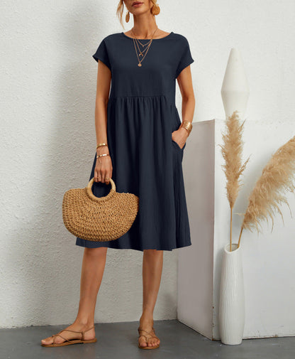 Women's Cotton Round Neck A-line Skirt Dress Grayceful LLC