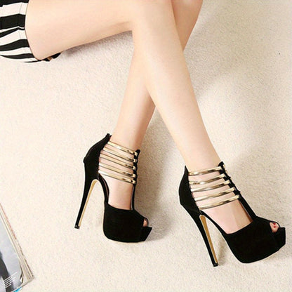 Stiletto High Heels Ankle T-strap Platform Peep Toe Pumps