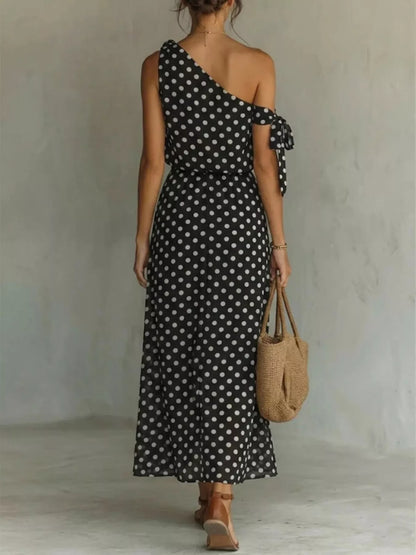 Full Size Polka Dot One-Shoulder Maxi Dress Plus Size New Era Fashion LLc