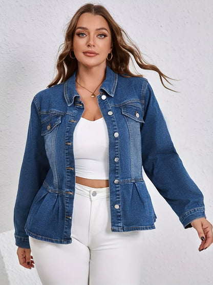 Plus Size Button-Up Peplum Denim Jacket See size chart under “more details” The Fashion Celestial