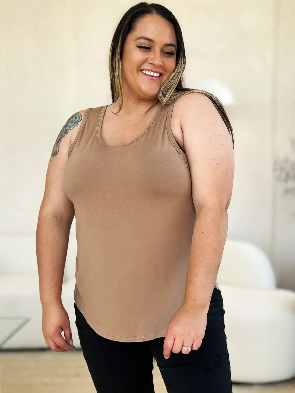 Basic Bae Full Size Round Neck Curved Hem Tank New Era Fashion LLc