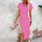 Split V-Neck Bodycon Dress – Slim Fit Short Sleeve Slit Dress FitiqueFit